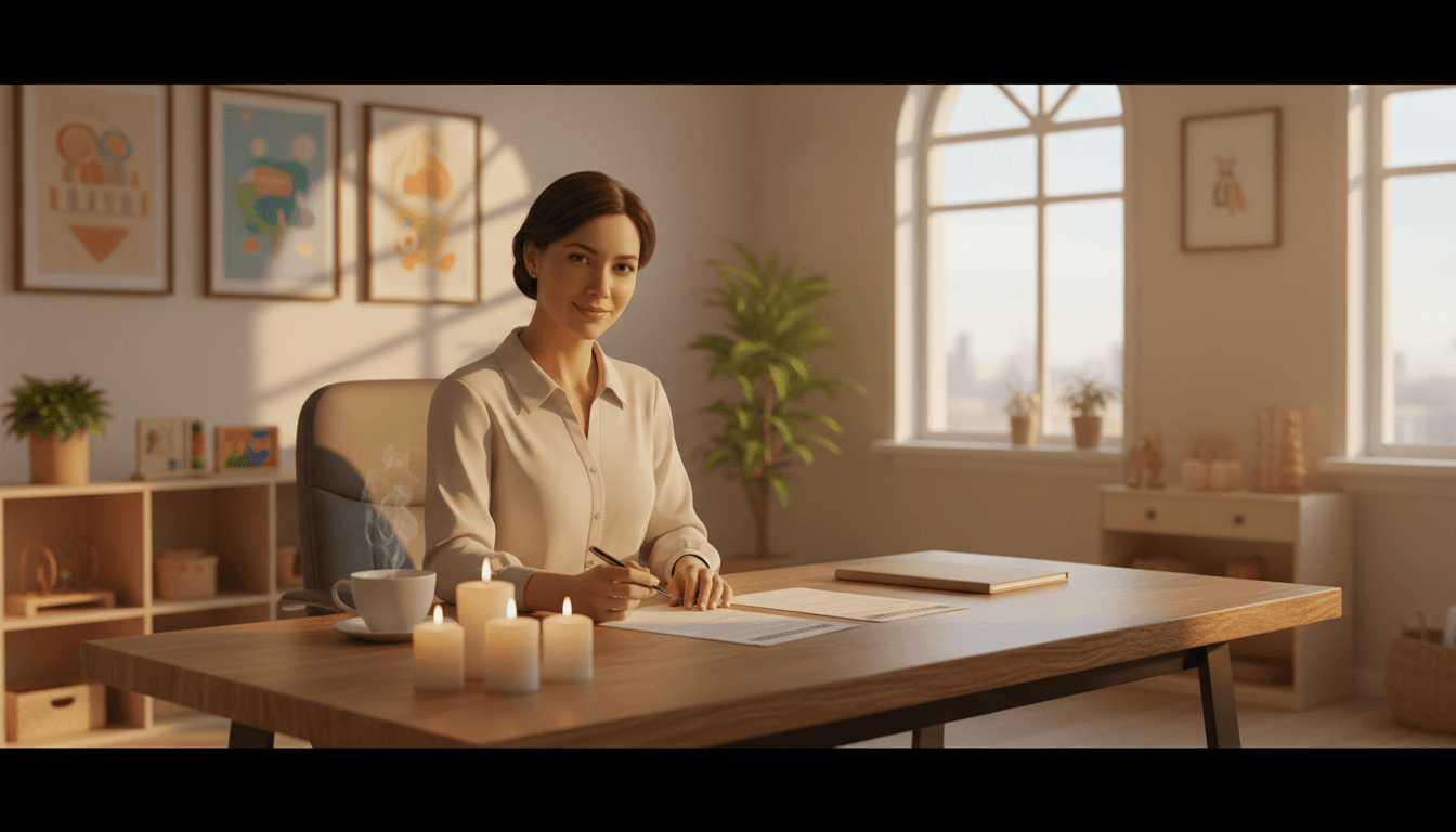 Childcare centre director reviewing insurance documents with confidence