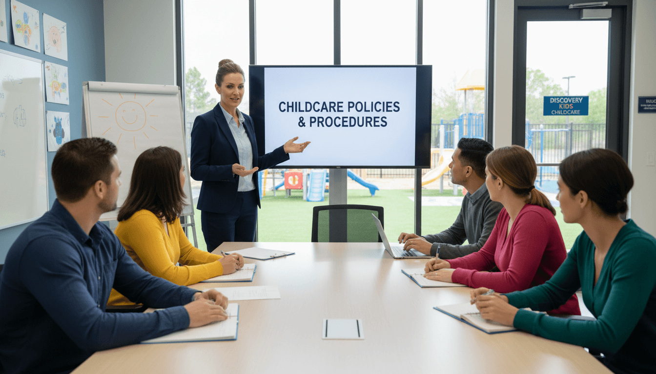 Childcare centre director in professional meeting with team members