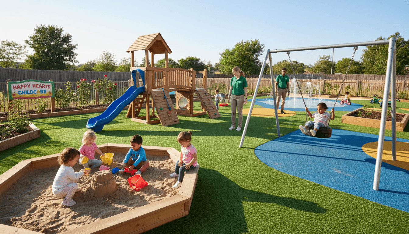 Childcare centre with children playing safely outdoors