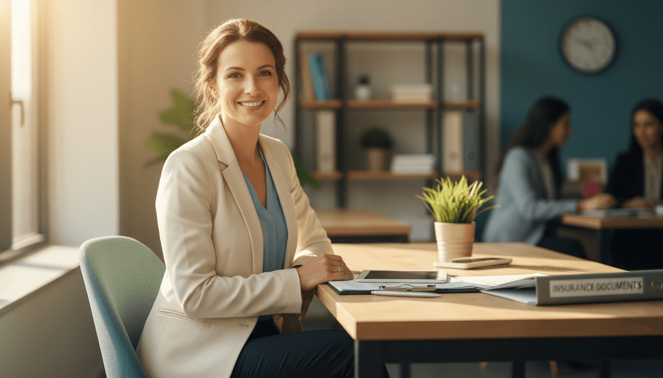 Jasmine Waveringly, founder of Childcare Insurance, seated at her desk